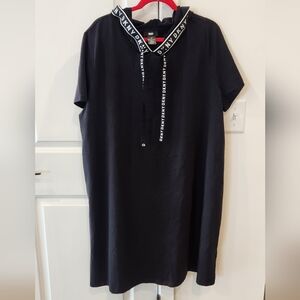 DKNY Black Logo-Trim Hooded Tee Dress